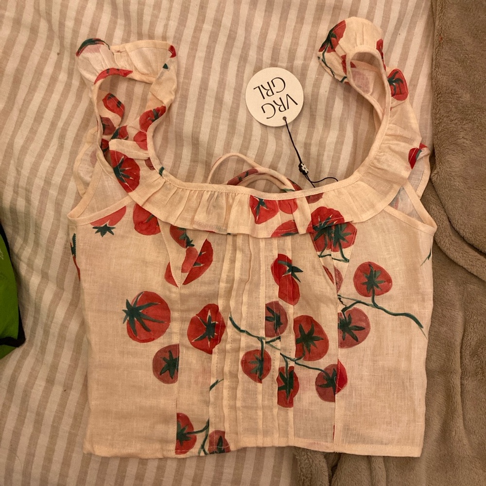 VRG Girl Tomato Print Camisole - Cream and Red